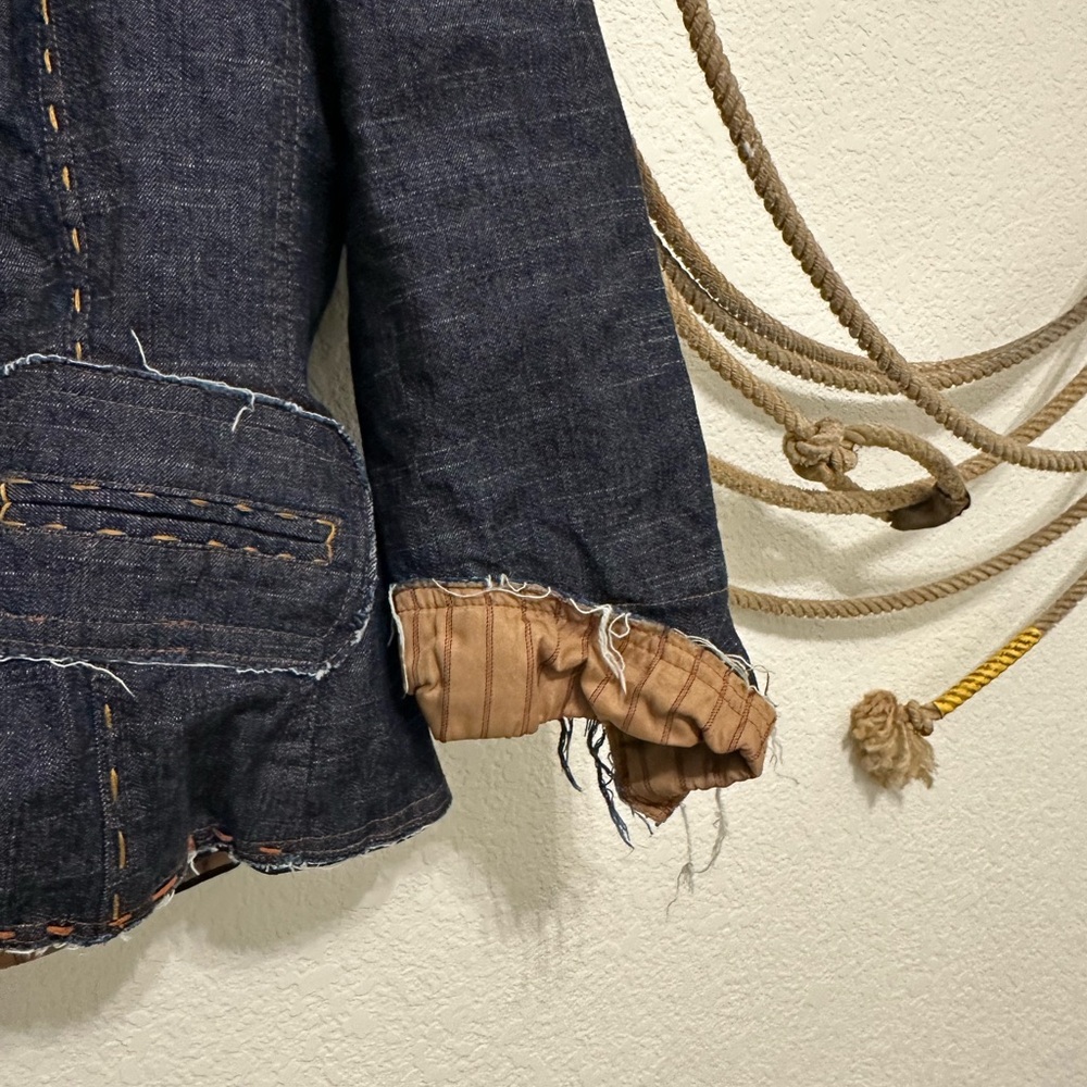 đź§µ Emil Rutenberg RARE Deconstructed Denim Blazer đź§Ą - Picture 6 of 8